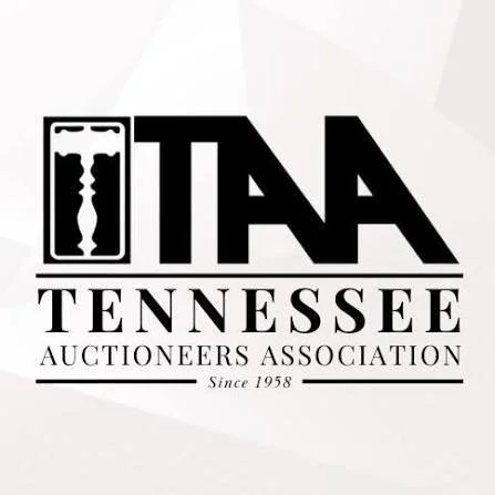 Logo of the Tennessee Auctioneers Association with the acronym TAA, a stylized auction gavel, and the text 'Tennessee Auctioneers Association Since 1958'.