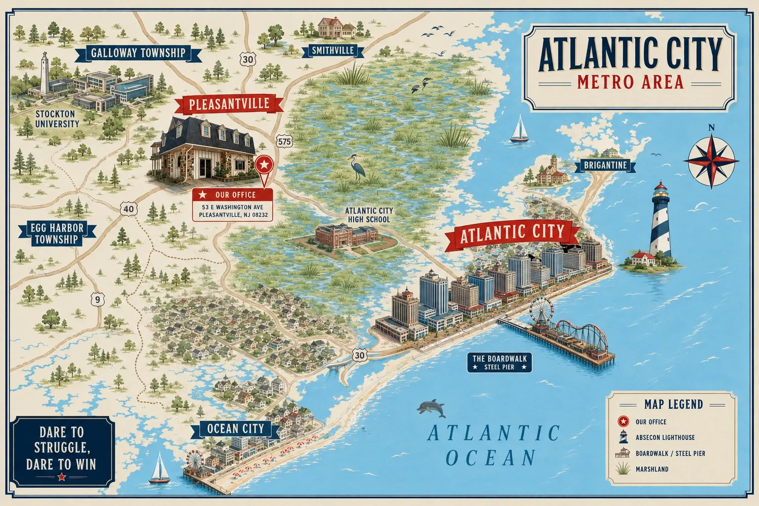 A map depicting the area around Pleasantville