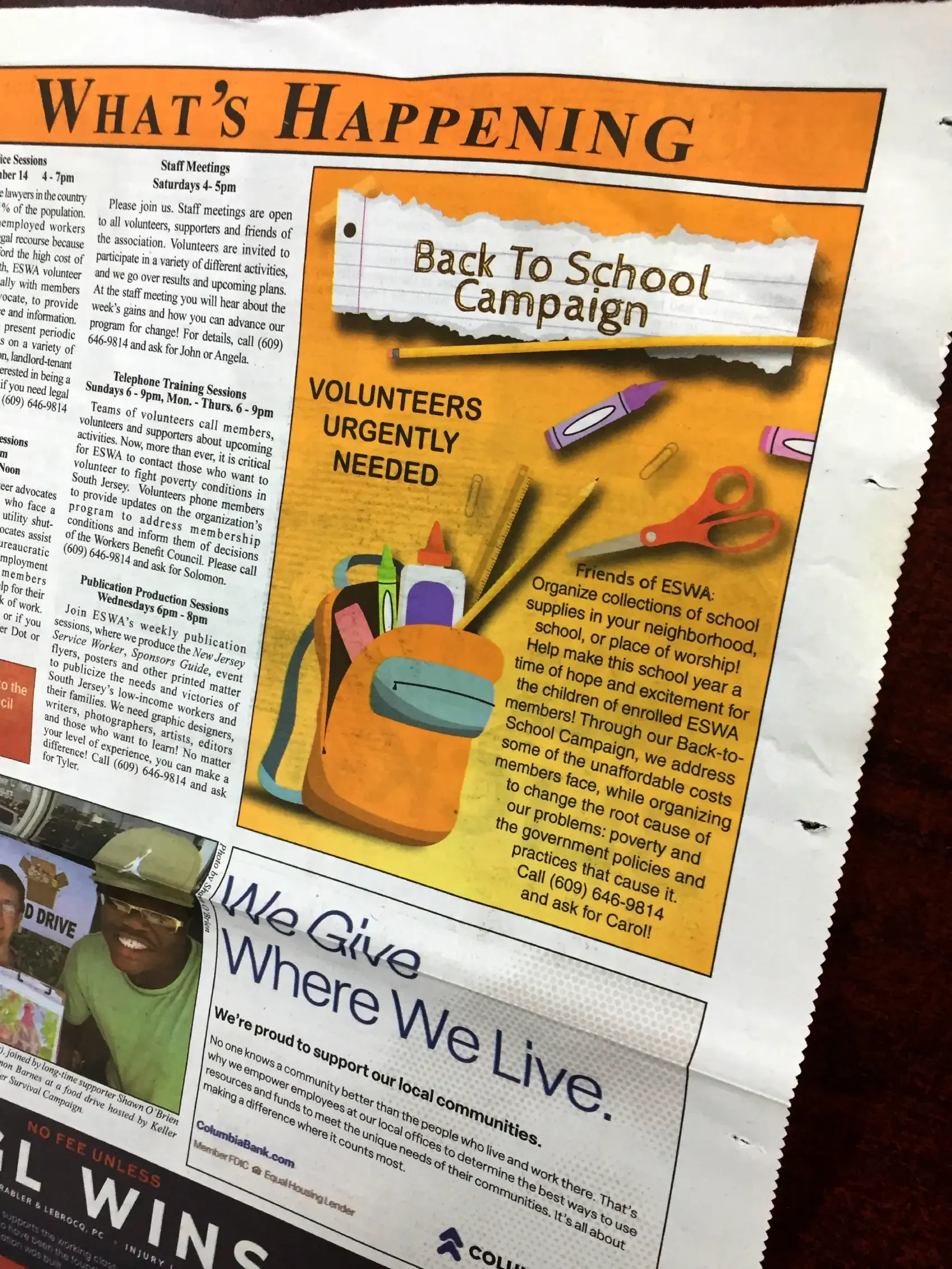 A newspaper turned to a display announcing a "Back-to-School" campaign.