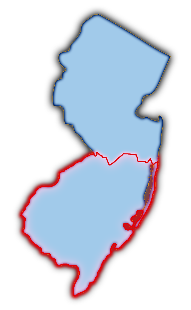 Map of New Jersey with the border highlighted in red.