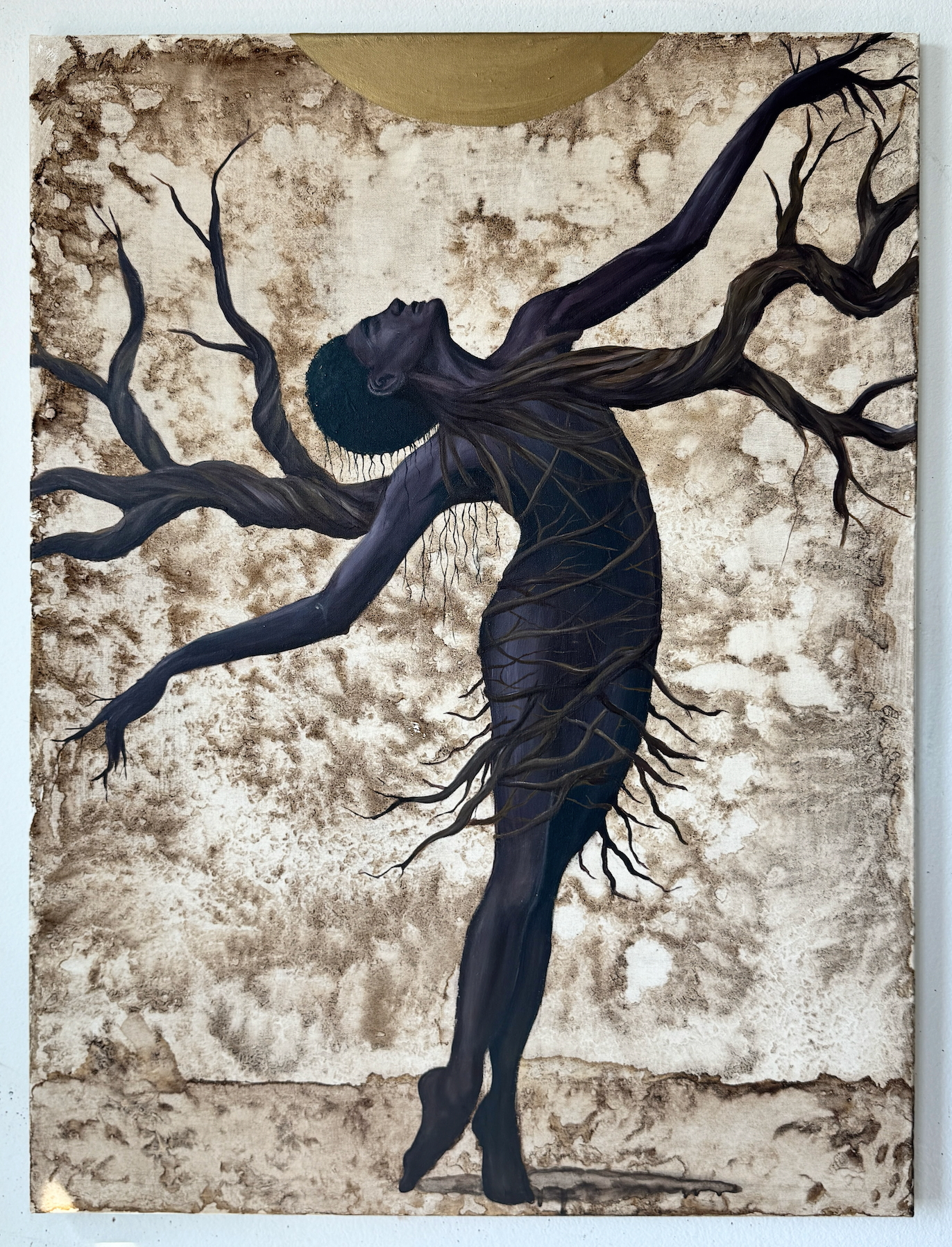 Rooted - 30" x 40" Coffee stain + house paint on canvas ($10,110) 