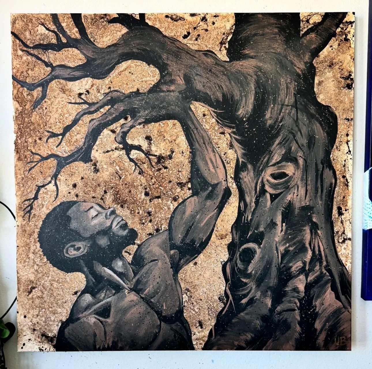 Tree of life (SOLD) - (36" x 36") coffee stain + Acrylic on canvas