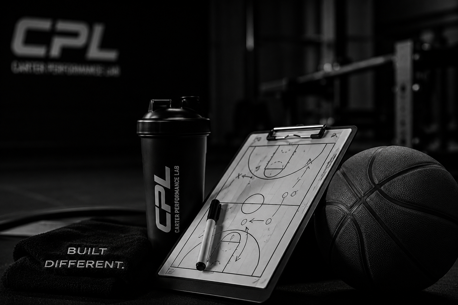 Basketball training equipment with Carter Performance Lab branded gear.
