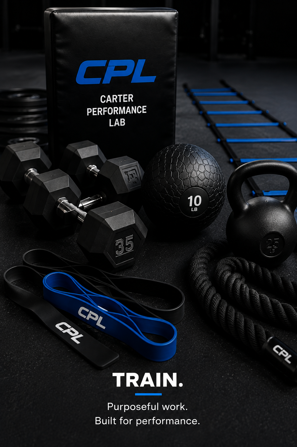 Strength and conditioning equipment with Carter Performance Lab branding.