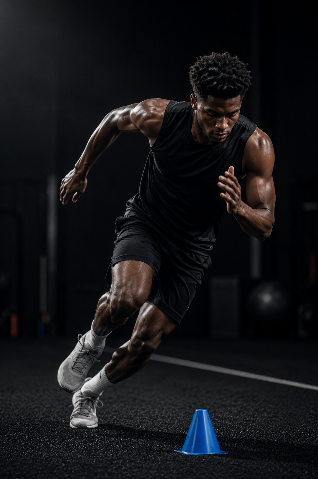 Athlete performing speed and agility training around a cone.