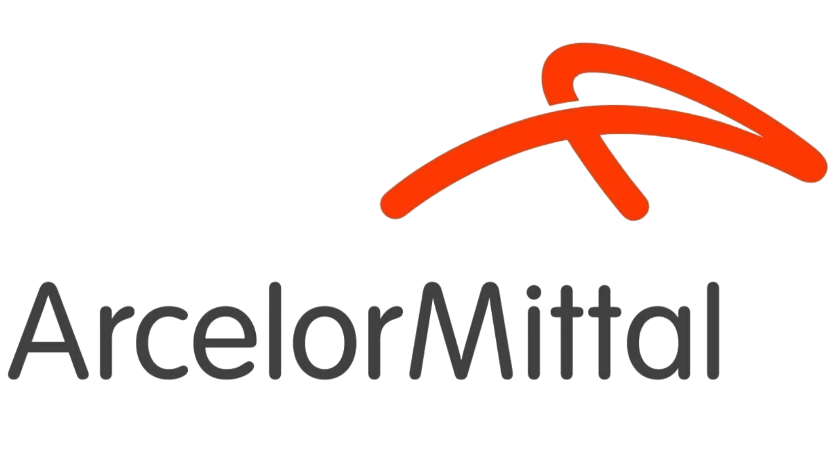 Logo of ArcelorMittal with a stylized orange arc above the company name in black and gray letters.