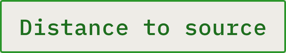 Green and white sign with the words "Distance to source" in green text.