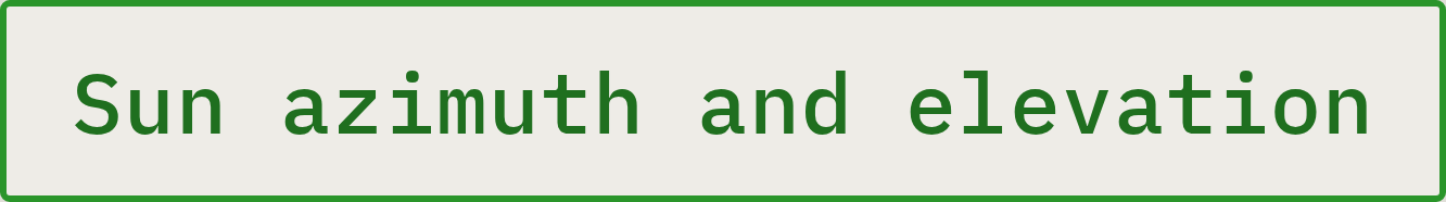 Sign reading 'Sun azimuth and elevation' with green border and text on a light background.