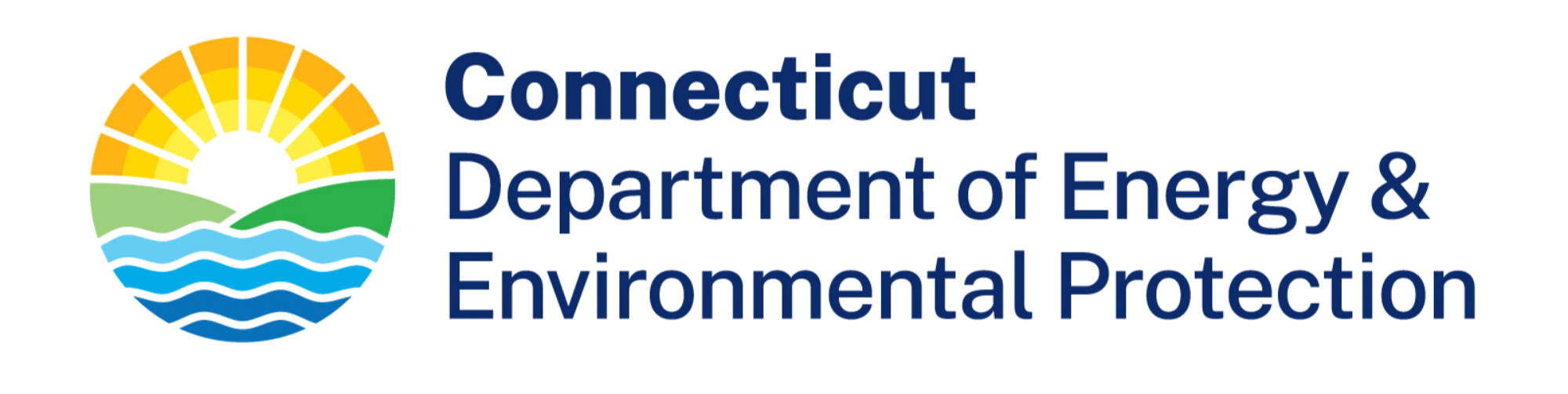 Logo of Connecticut Department of Energy & Environmental Protection featuring a sunset, hills, and water waves