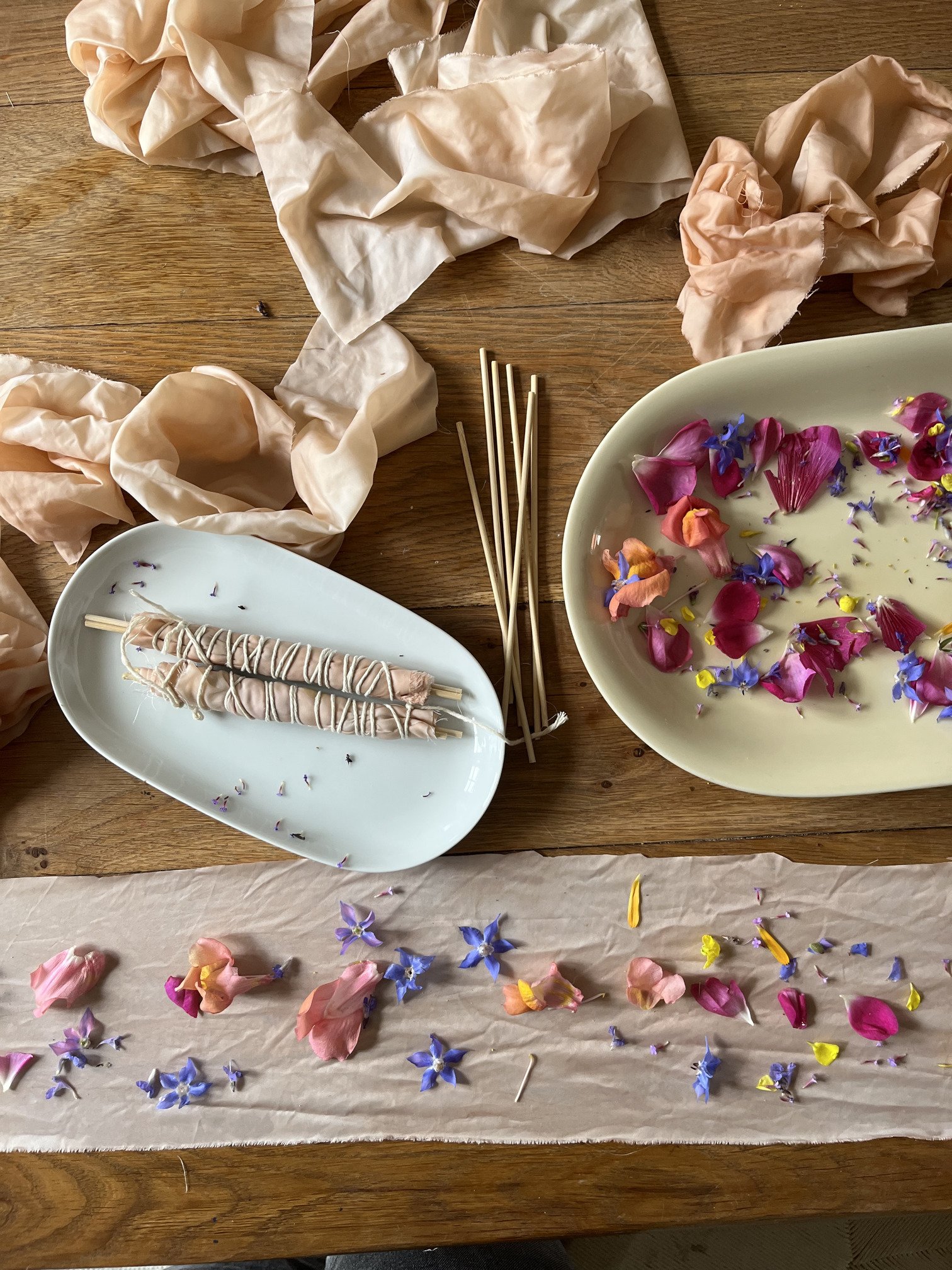 Natural dye silk, eco printing flowes &amp; other things