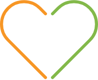 Outline of a heart divided into two halves, with the left in orange and the right in green.