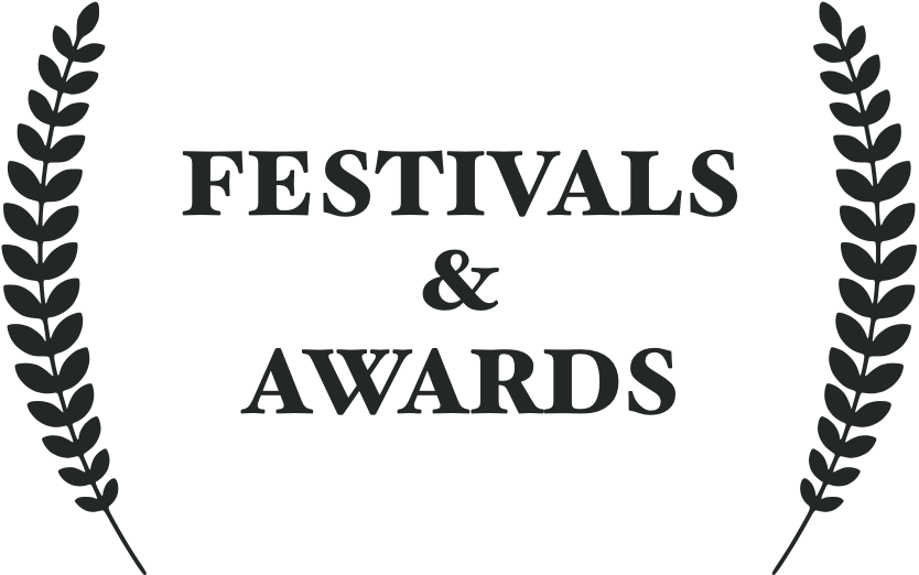Text reading 'Festivals & Awards' surrounded by decorative laurel branches.