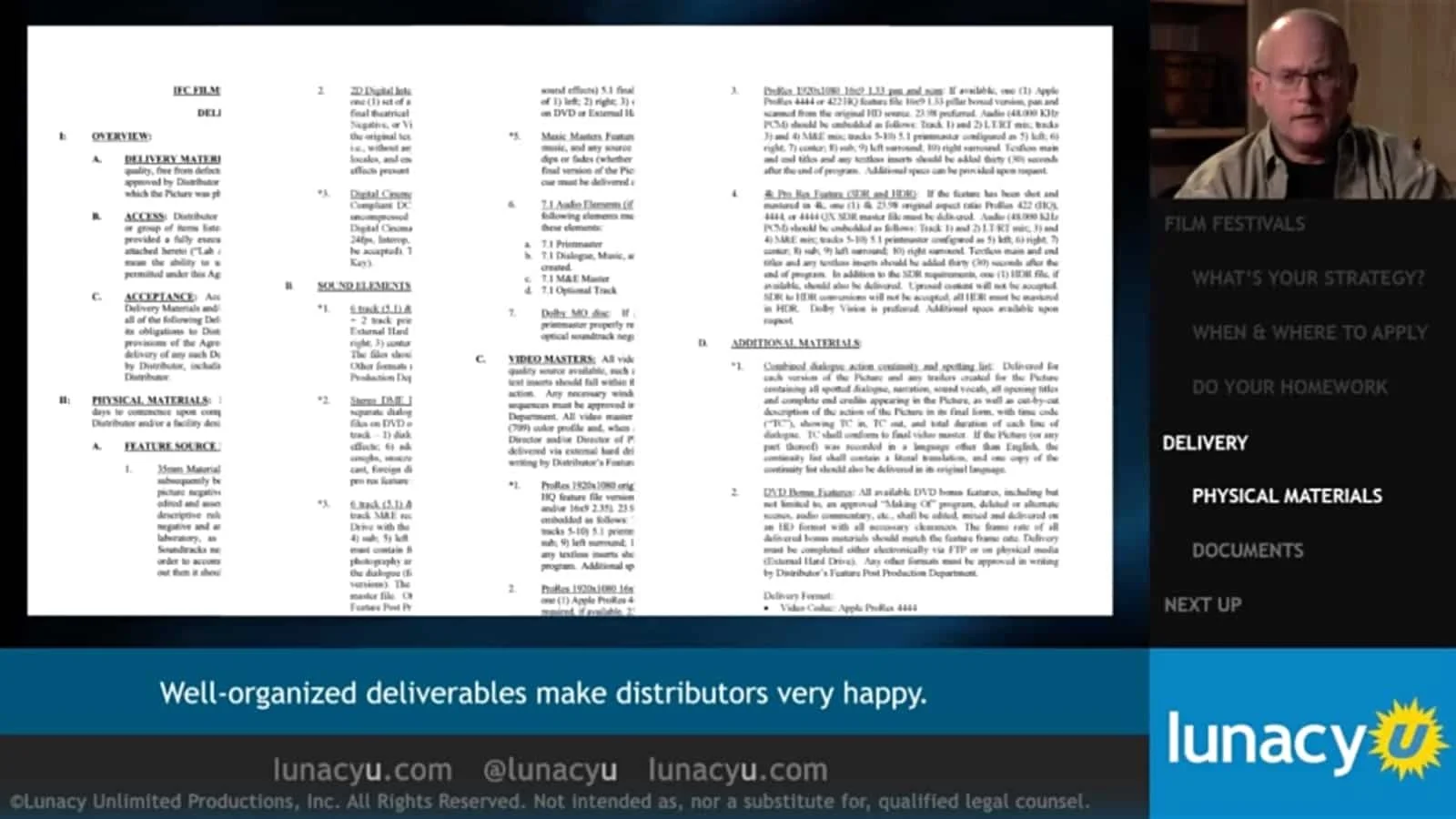 A slide from a presentation featuring a description of a document, with a list of delivery materials, technical specifications, and delivery instructions.