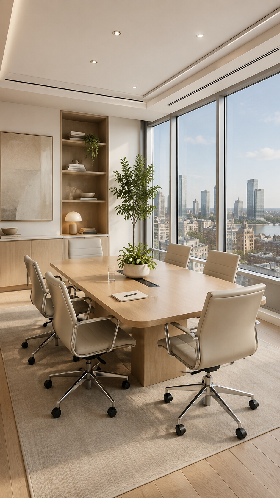 Modern conference room overlooking Manhattan