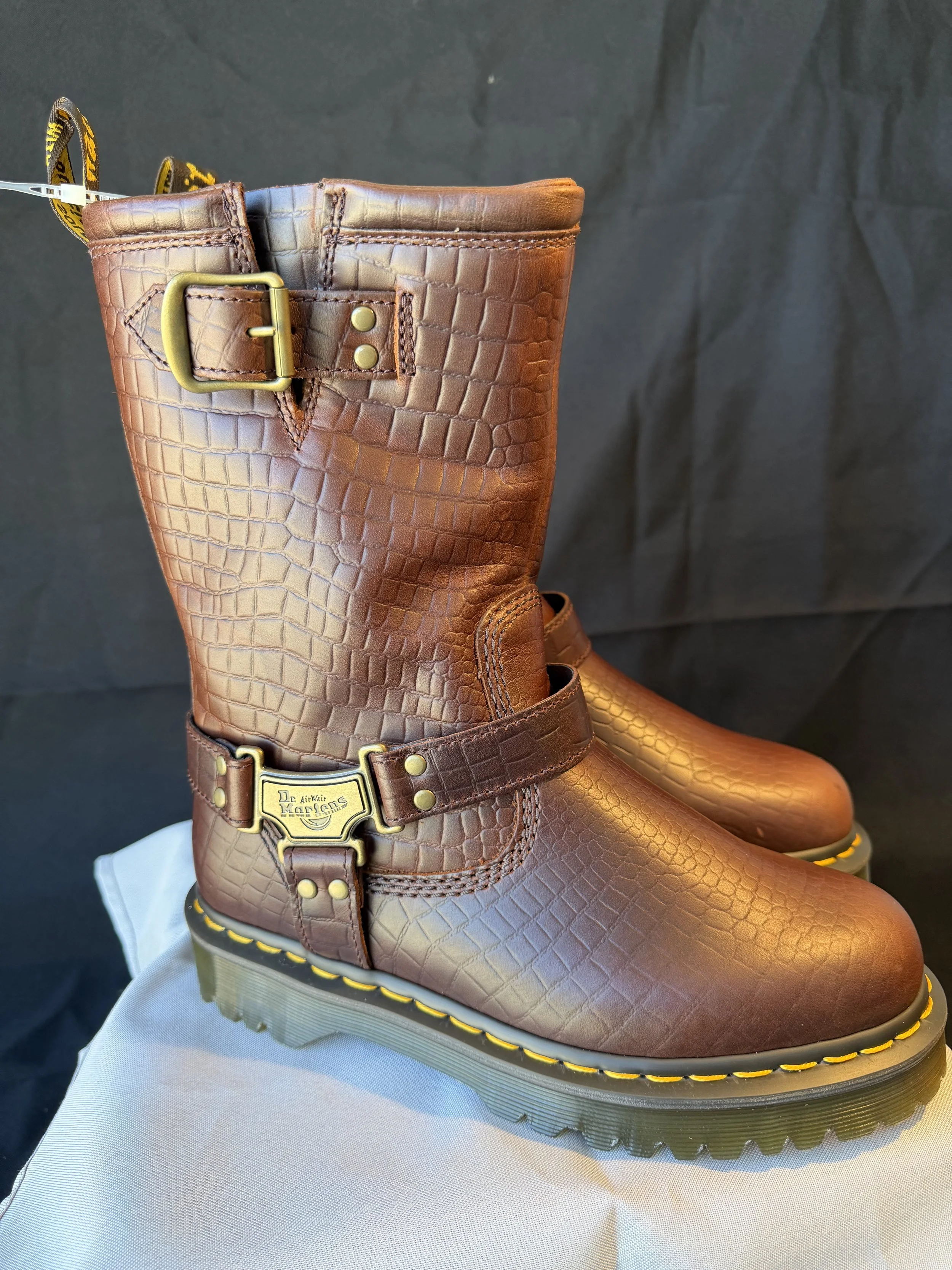 Doc Martin Croc-Embossed Harness Boots (Size 7) - New with Tags