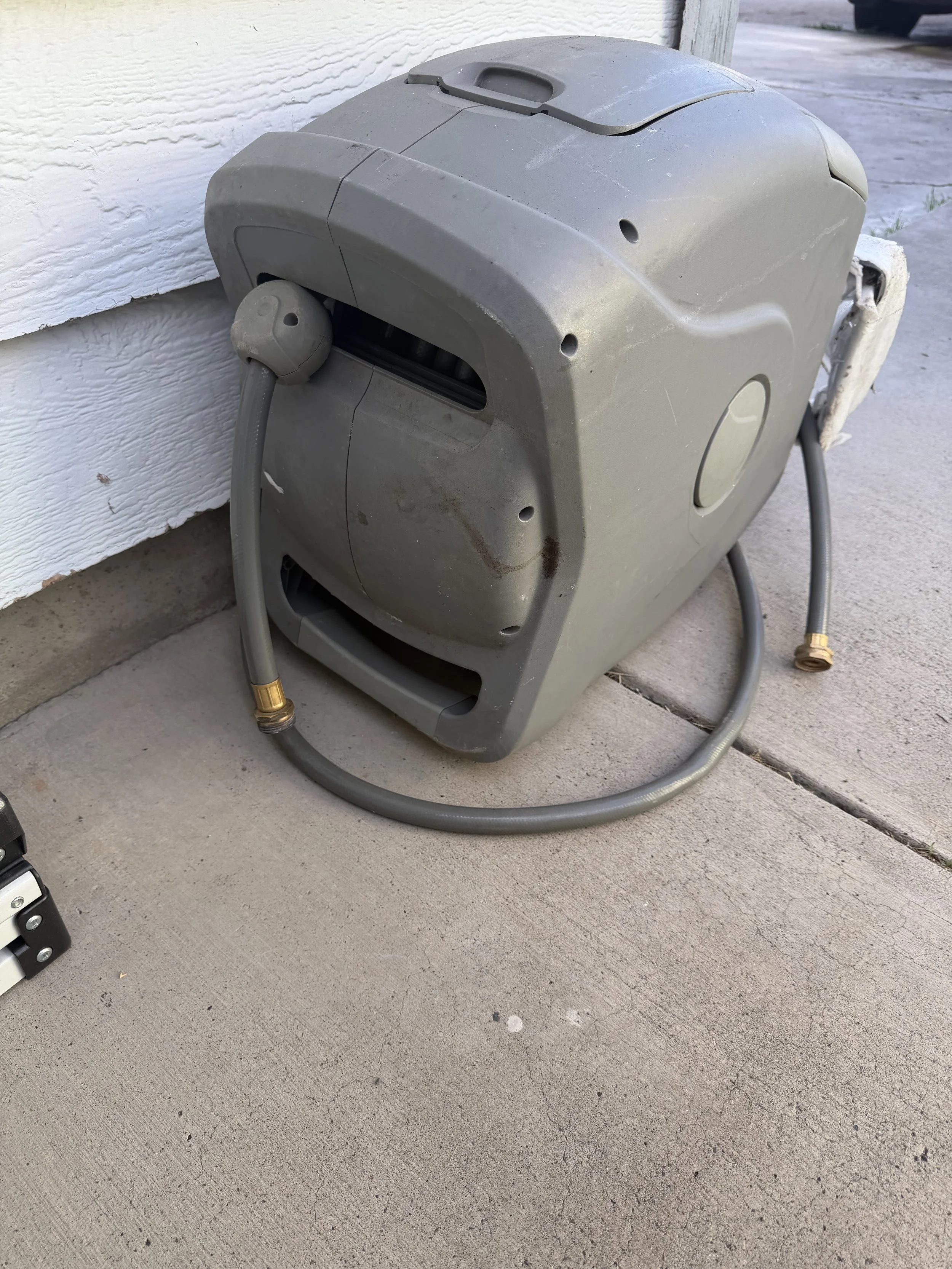 Enclosed Garden Hose Reel with Hose - Gray - Used - LOCAL PICKUP ONLY