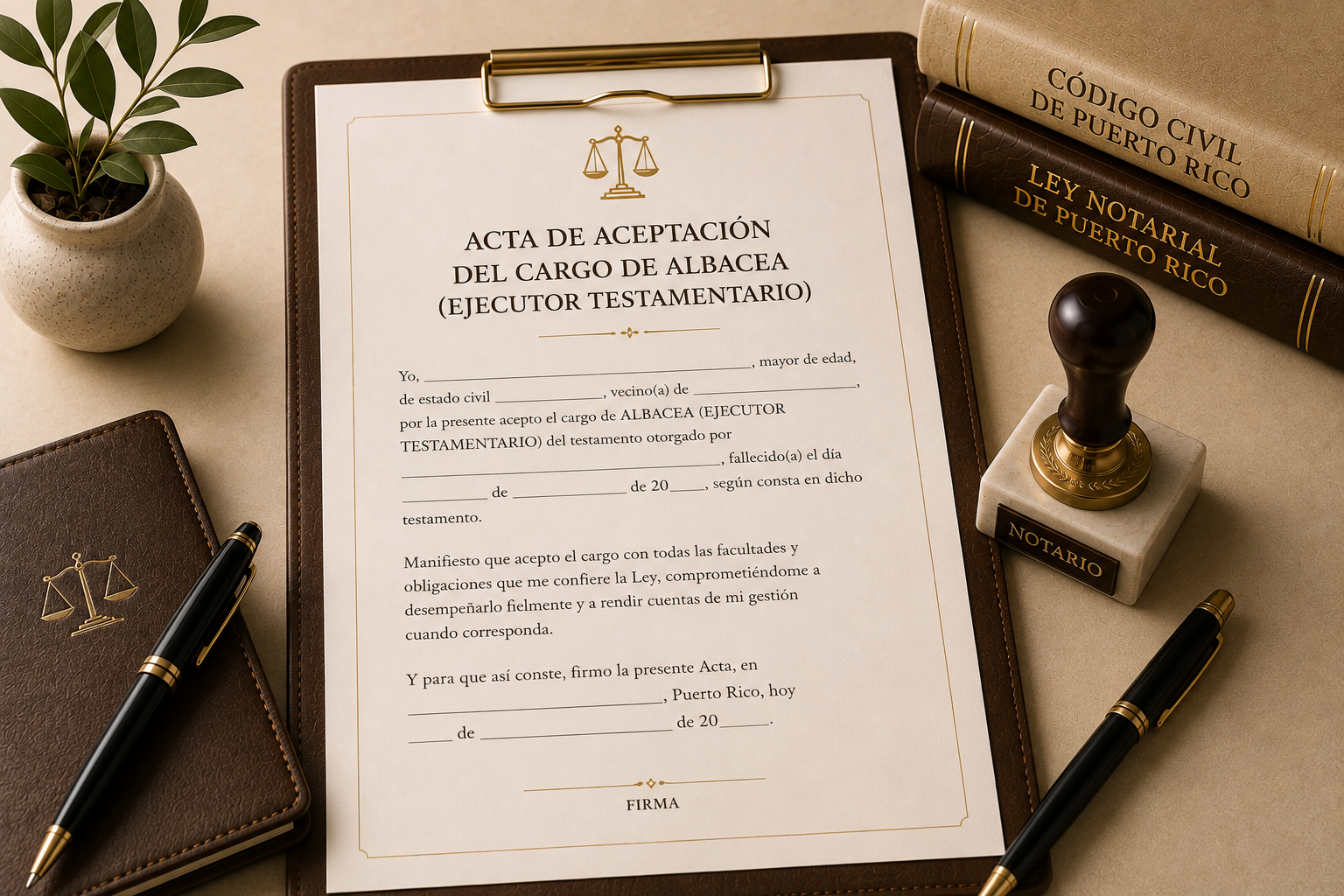 Acta de Aceptación del Cargo de Albacea (Ejecutor Testamentario)