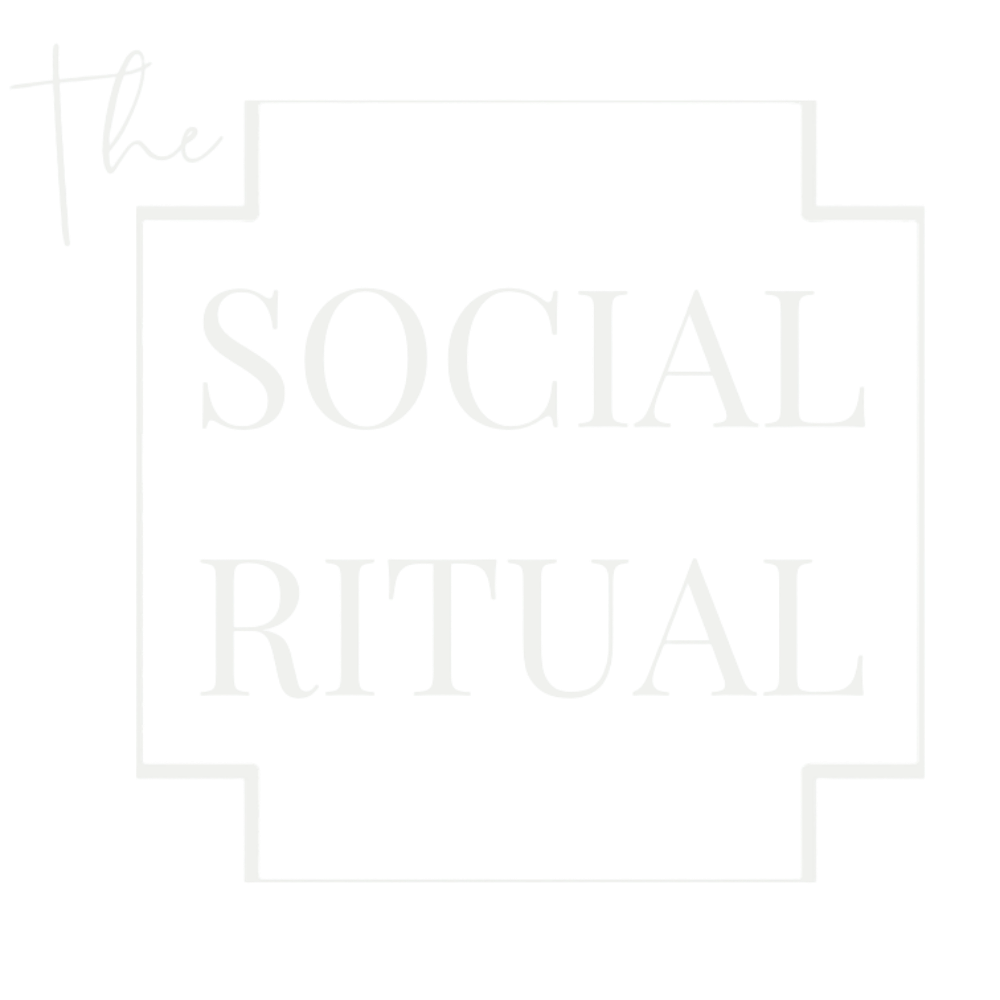 Black background with white text that reads "the SOCIAL RITUAL" in a decorative font.