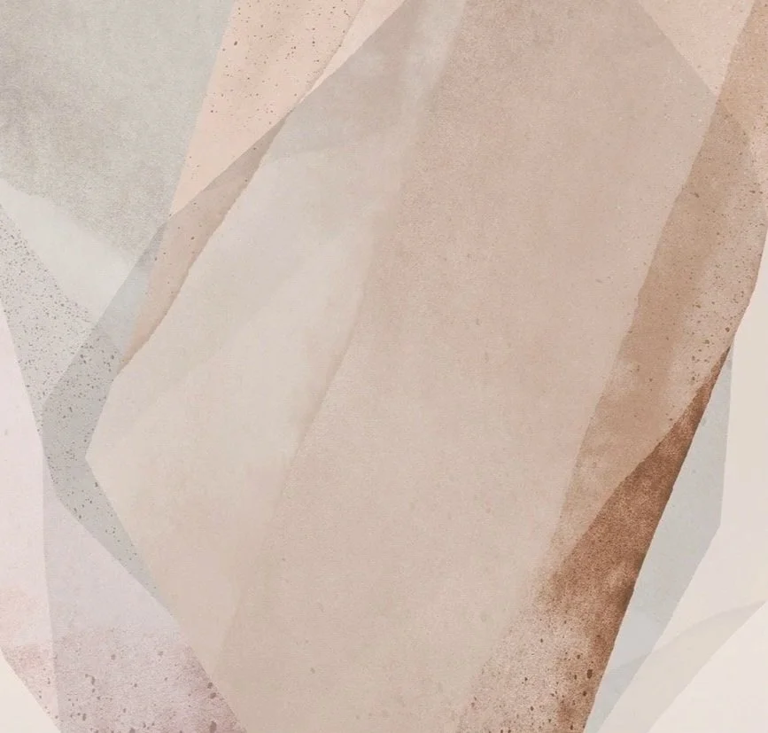 Abstract artwork with soft pastel geometric shapes and gradients.