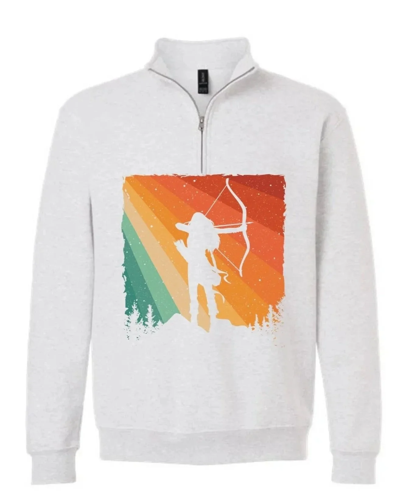 Quarter Zip with Multicolored Female Archer Silhouette