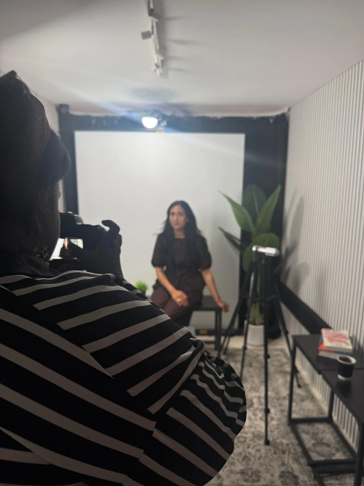 The First Studio podcast/content studio in use