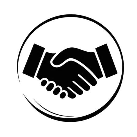 Illustration of two hands shaking within a circle.