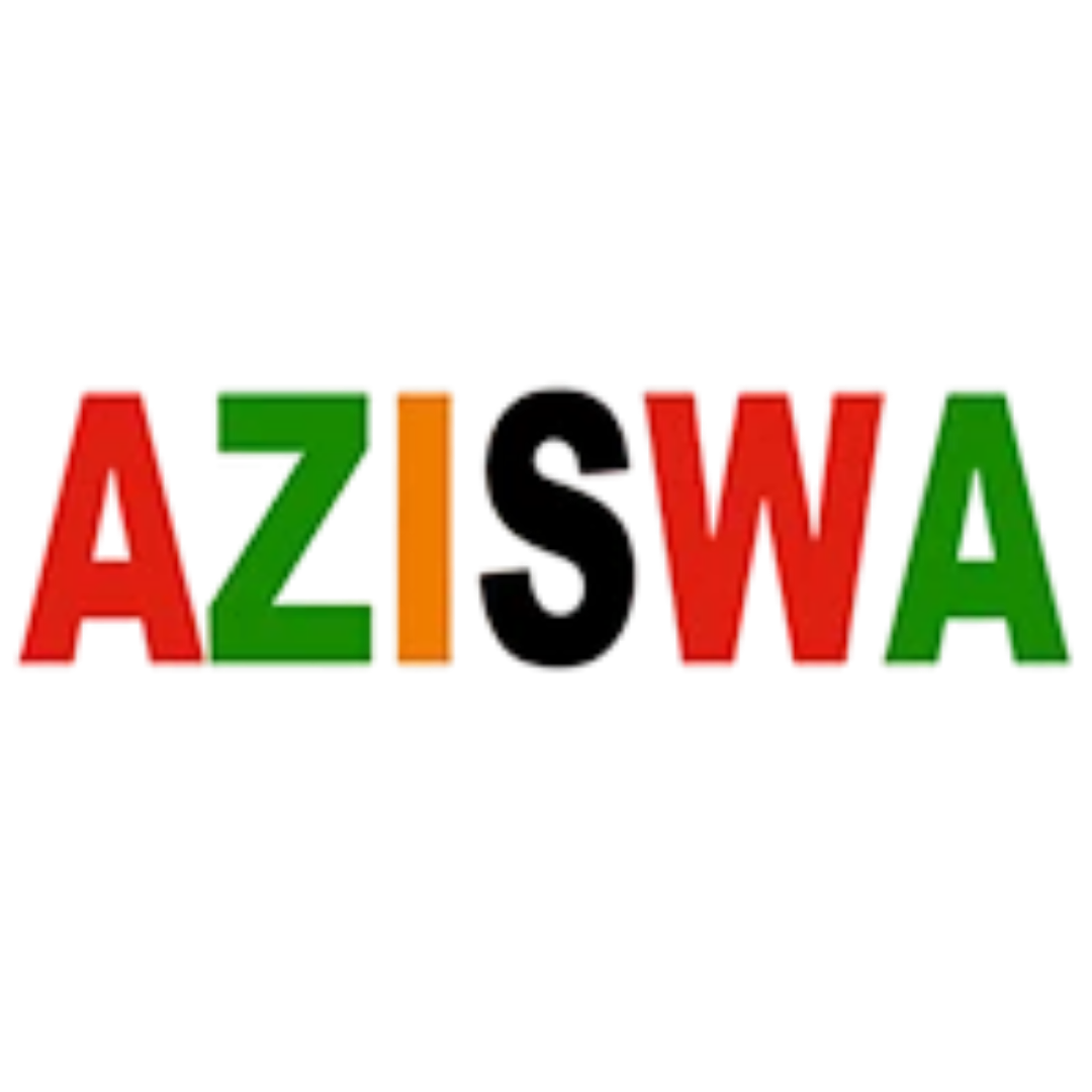 Colorful block letters spelling 'AZIZA' in red, green, orange, and black.
