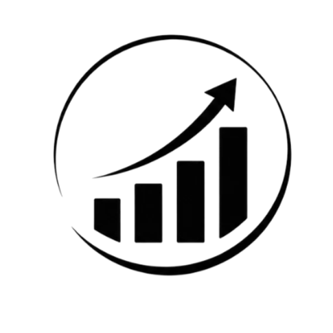 A black icon of a bar graph with four ascending bars and a curved arrow pointing upward, representing growth or progress.