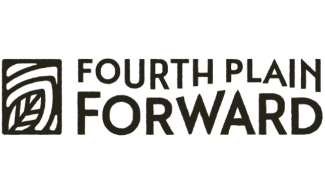 Logo for Fourth Plain Forward with stylized leaf or fingerprint icon