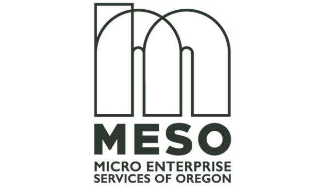 Logo for Meso Micro Enterprise Services of Oregon with a stylized 'm' and 'n' above the text