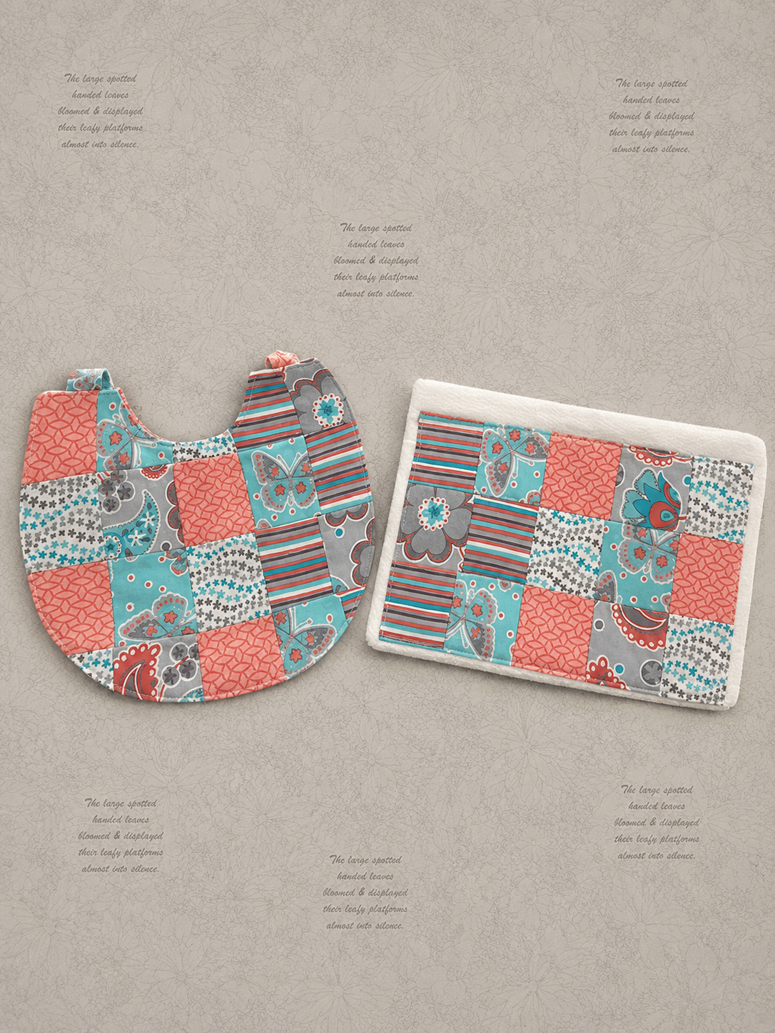 Coral & Aqua Garden Bib & Burp Cloth Set