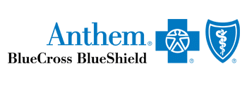 Anthem logo with blue text and shield symbols, including a cross, a caduceus, and a tree of life.