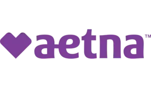 A purple heart next to the text 'aetna' in purple font.