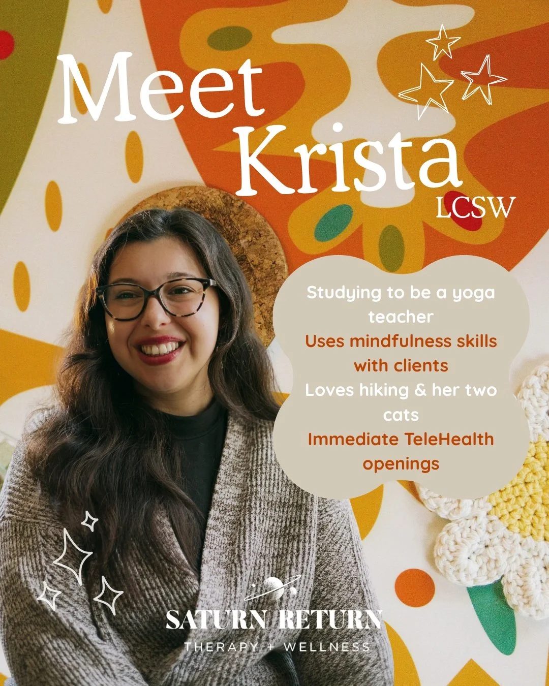 ✨🐈&zwj;⬛ Meet Krista Sansone, LCSW!

Krista has immediate Telehealth openings for adult individuals seeking talk therapy. 

You can read more &amp; book an intake with Krista through the link in our bio!

🪐 Saturn Return Therapy, CT Residents Only
