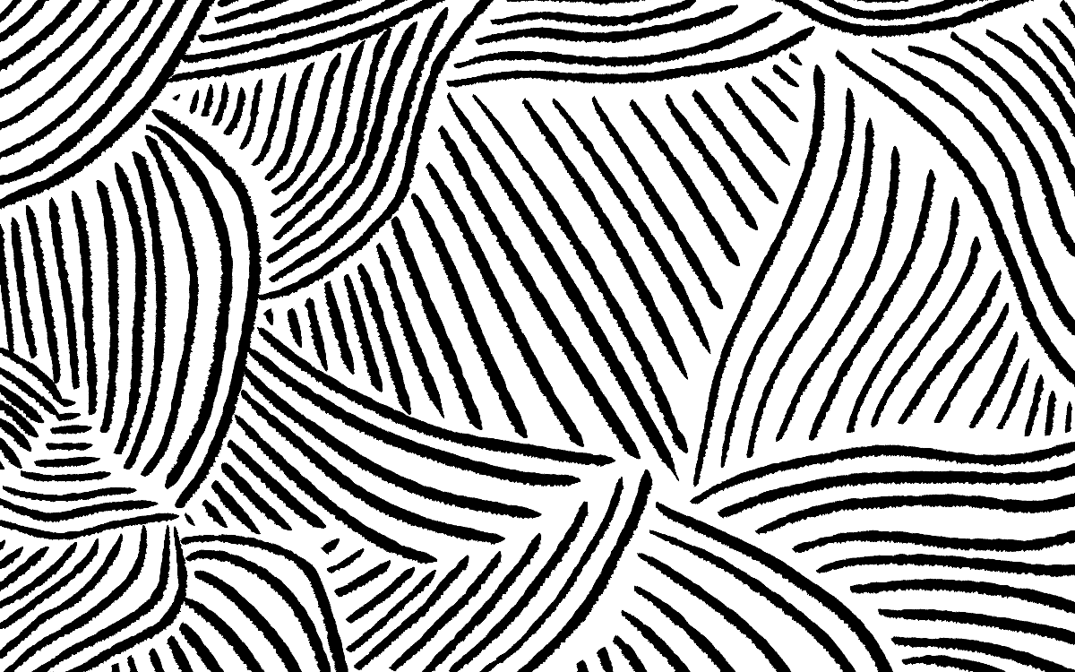 Black and white abstract pattern with wavy, parallel lines creating intricate designs.