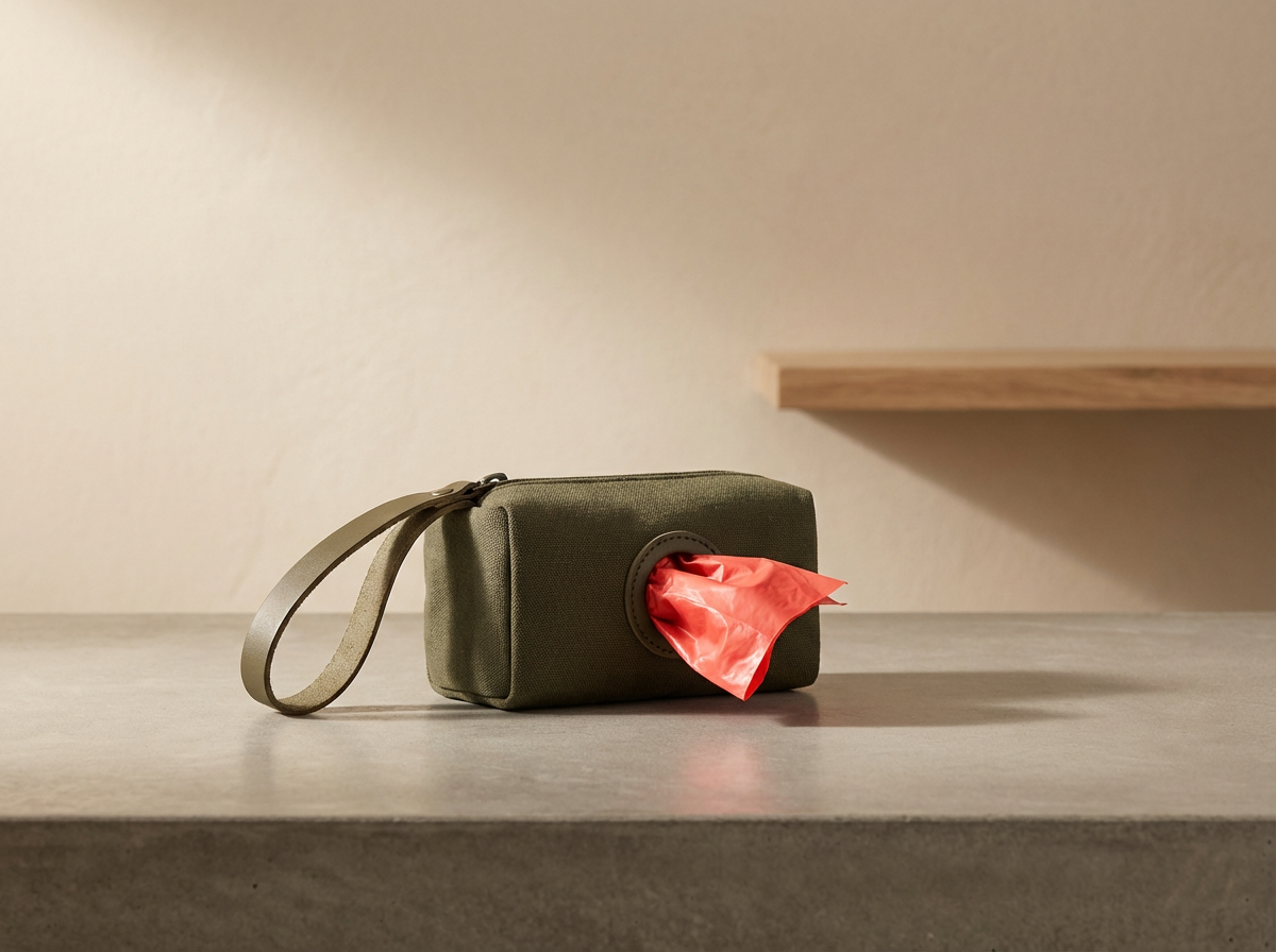 A small green tissue box with a red tissue sticking out on a light-colored table.