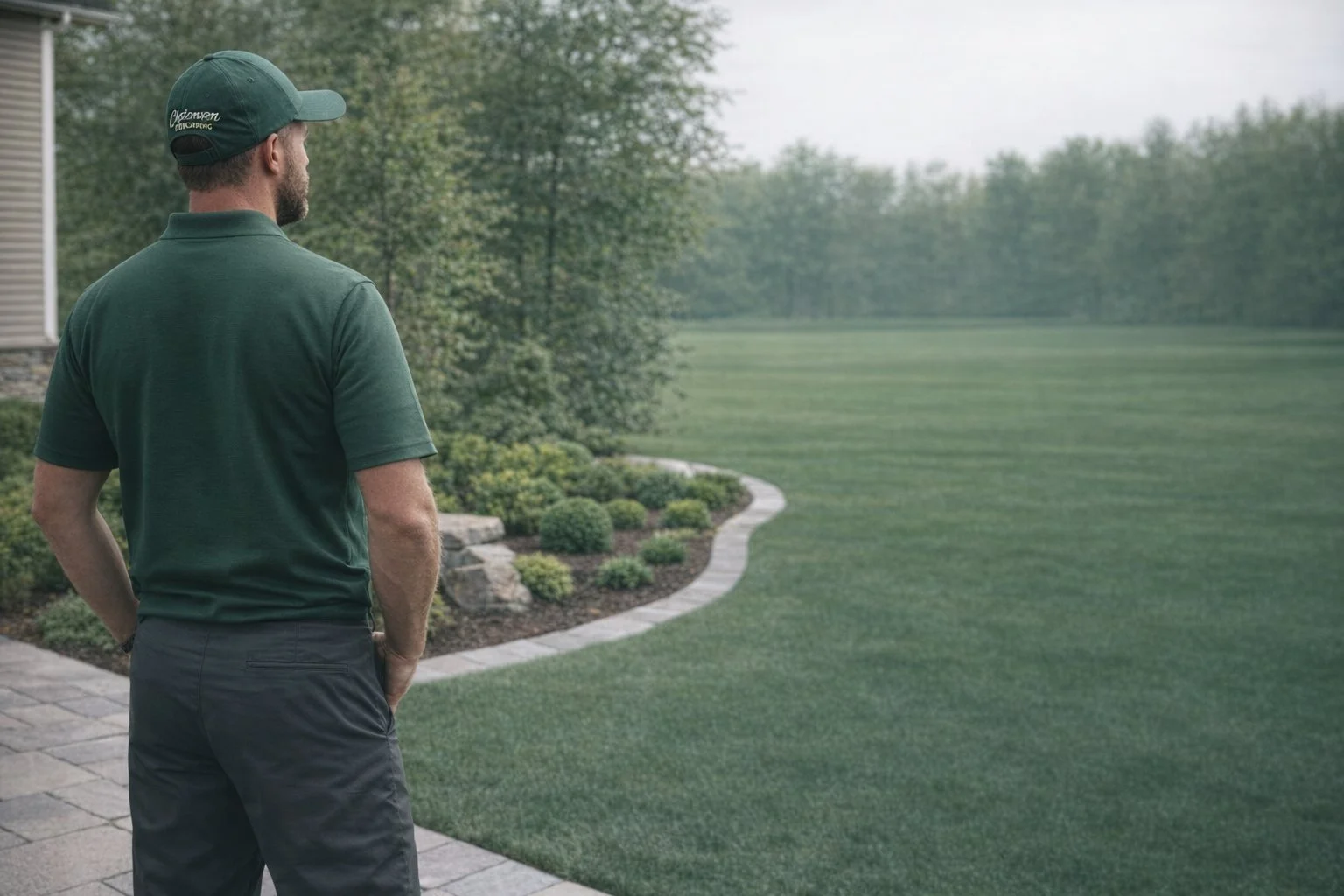 Lawn care expert looking over finished work