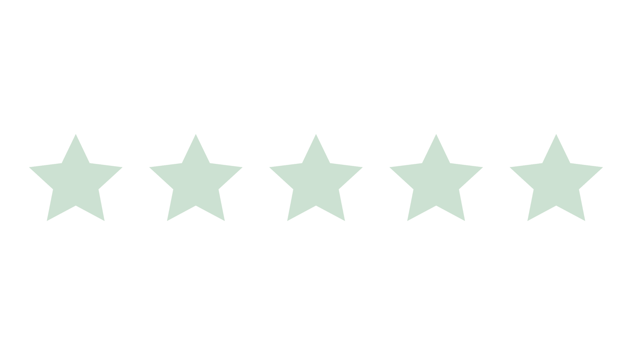Five mint green stars aligned horizontally on a black background.