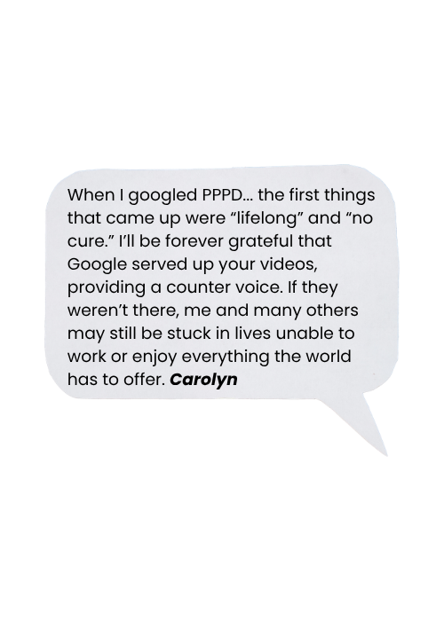 Quote in a speech bubble about the impact of Google service on video content and lives, signed Carolyn.