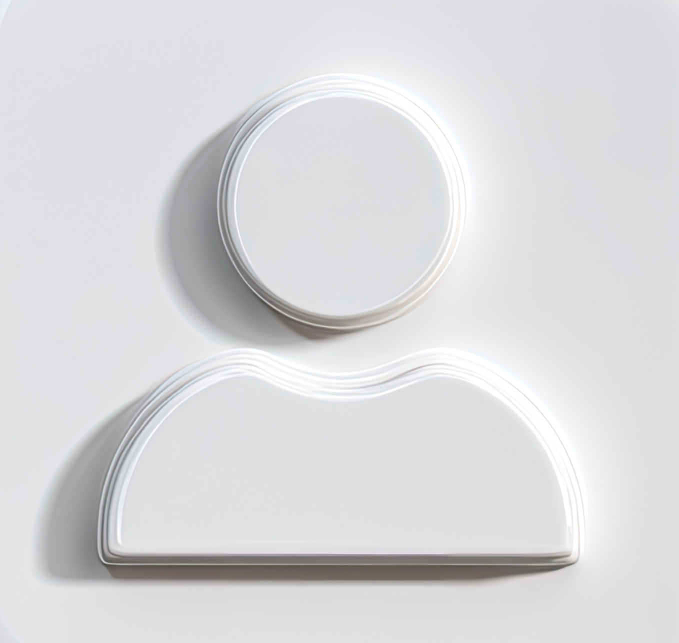 Digital illustration of a user profile icon with a circular head and a rectangular body, both represented by white neon lines on a white background.