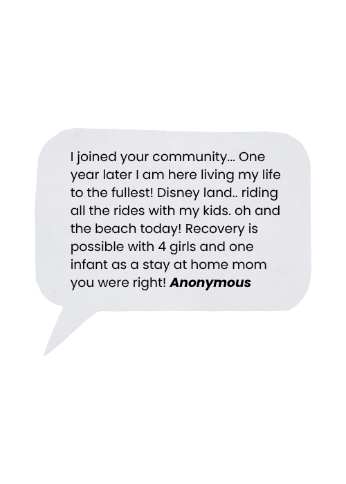 A speech bubble with a handwritten note expressing gratitude for a community and celebrating a joyful family life, including Disney trips, beach visits, and being a stay-at-home mom with four daughters and an infant.