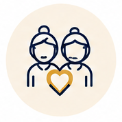 Two cartoon women holding a heart with a gold center