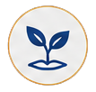 Simple logo of a plant with two leaves growing from the ground inside a circular border.