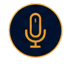 Icon of a microphone inside a circle, dark background.