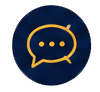 A dark blue circular icon with a yellow speech bubble containing three dots inside.