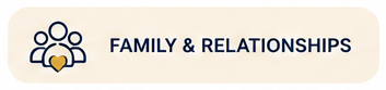 Icon of three people with a heart, next to the text 'Family & Relationships'