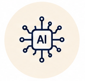 Icon of a circuit with a central AI box, representing artificial intelligence