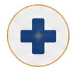 Blue medical cross symbol inside a circle with a gold outline