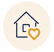 Outline of a house with a heart in front of it