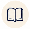 Icon of an open book with a beige circular background